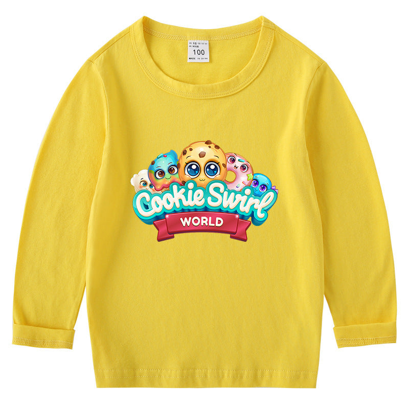 Children's cotton T-shirt with round neck and long sleeved base