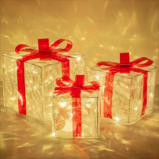 Beleuchtete Geschenkboxen im 3er-Set, Weihnachtsdeko – Ansicht 2
