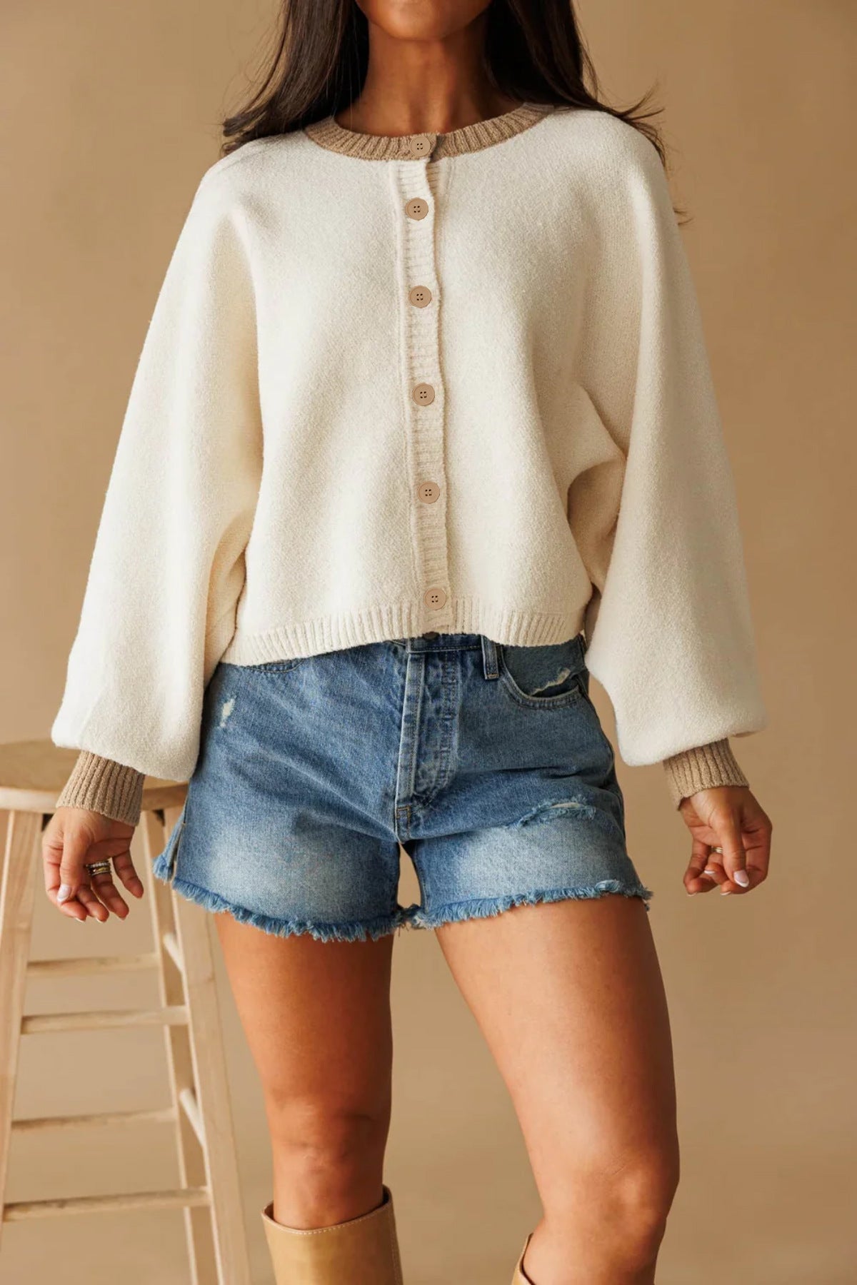 Cardigan-Jacke mit langen Ärmeln aus Strick