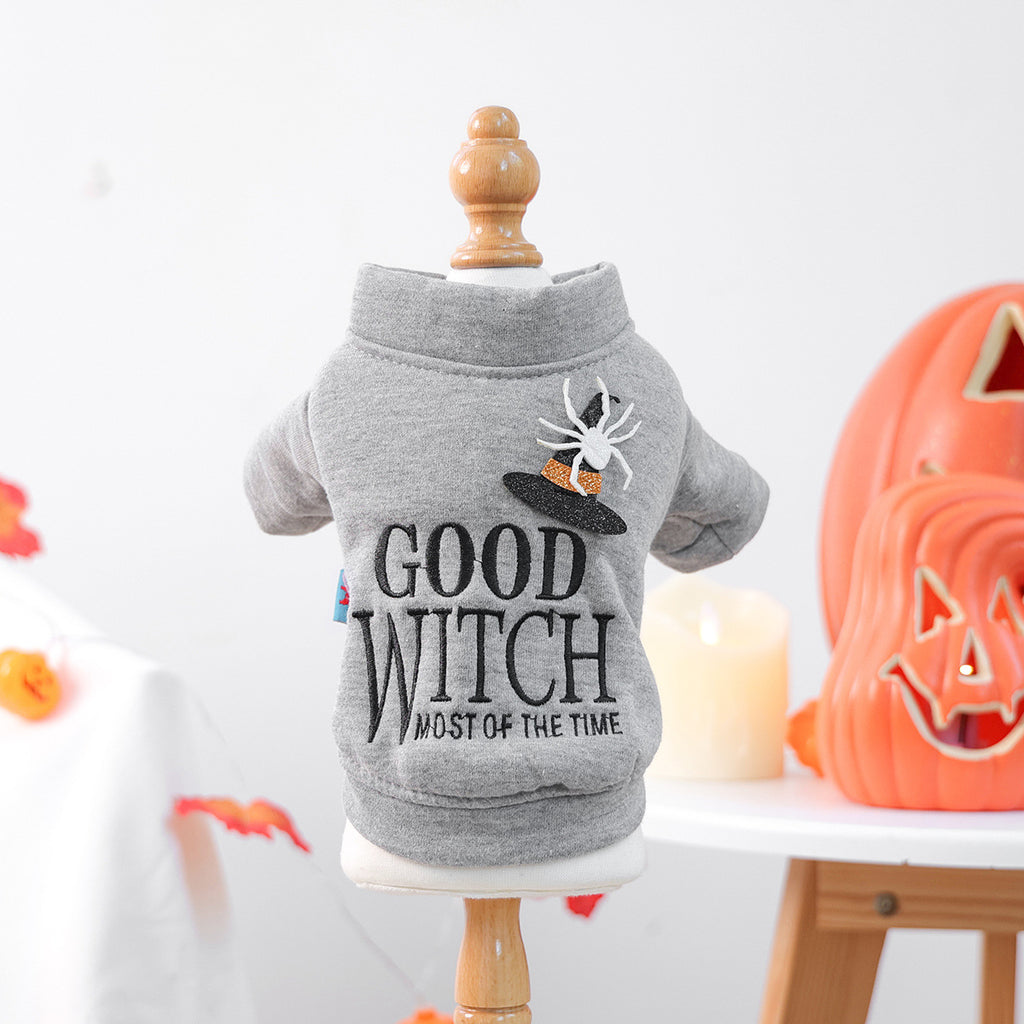 Pet Clothes Autumn Winter Small Dog Puppy Festival Letter Embroidery Good Witch Halloween Sweatshirt