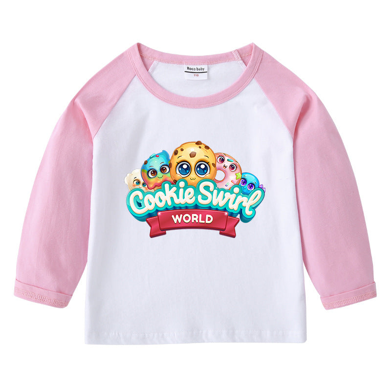 Children's T-shirt with round neck cartoon long sleeves