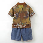 Boy's Short Sleeve Two-Piece Set Denim Shorts