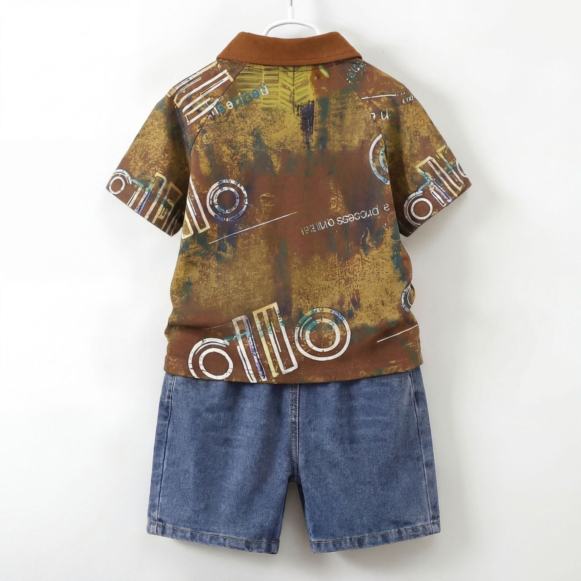 Boy's Short Sleeve Two-Piece Set Denim Shorts