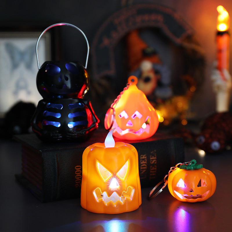Halloween Pumpkin Lantern Electronic Candle Light Holder Portable Candlestick Night Light Halloween Decoration Prop Atmosphere Decoration