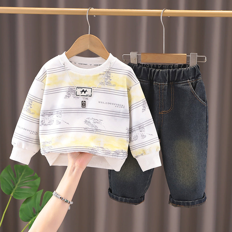 Hoodie long sleeved two-piece set for children's spring and autumn clothes