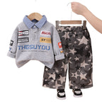 Baby boy casual long sleeved polo shirt two-piece set