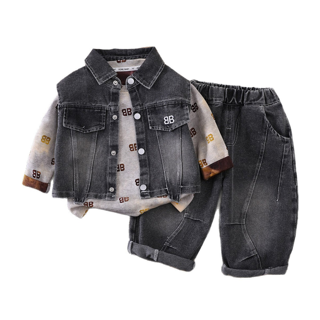 Spring and Autumn Baby Boys Cowboy Vest Long Sleeve Three Piece Set