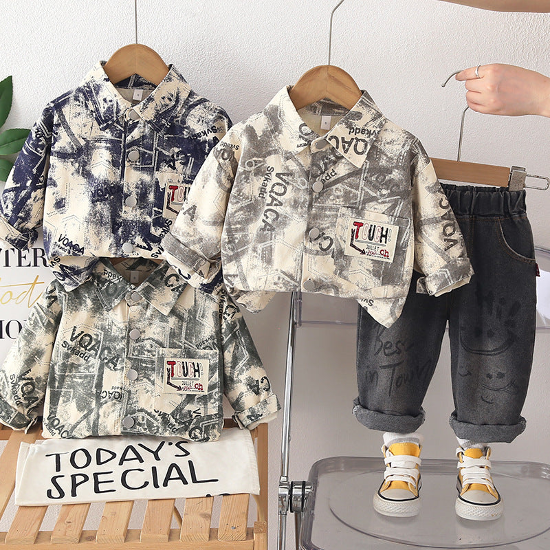 Tie dye letter long sleeved two-piece baby spring and autumn outfit