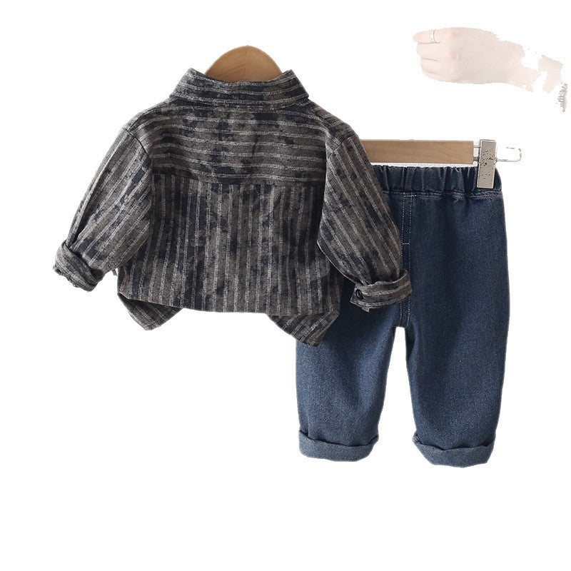 Spring and Autumn striped shirt long sleeved two-piece set