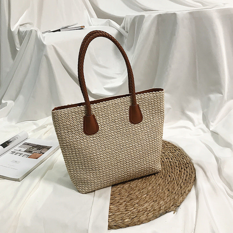 Strandtasche Damen aus Stroh geflochten, Schultertasche
