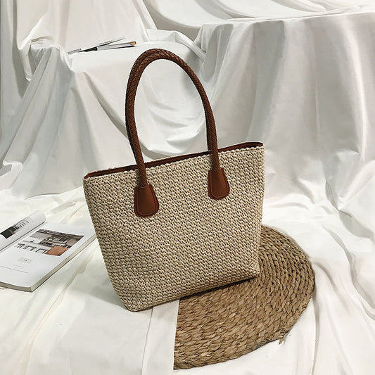 Strandtasche Damen aus Stroh geflochten, Schultertasche