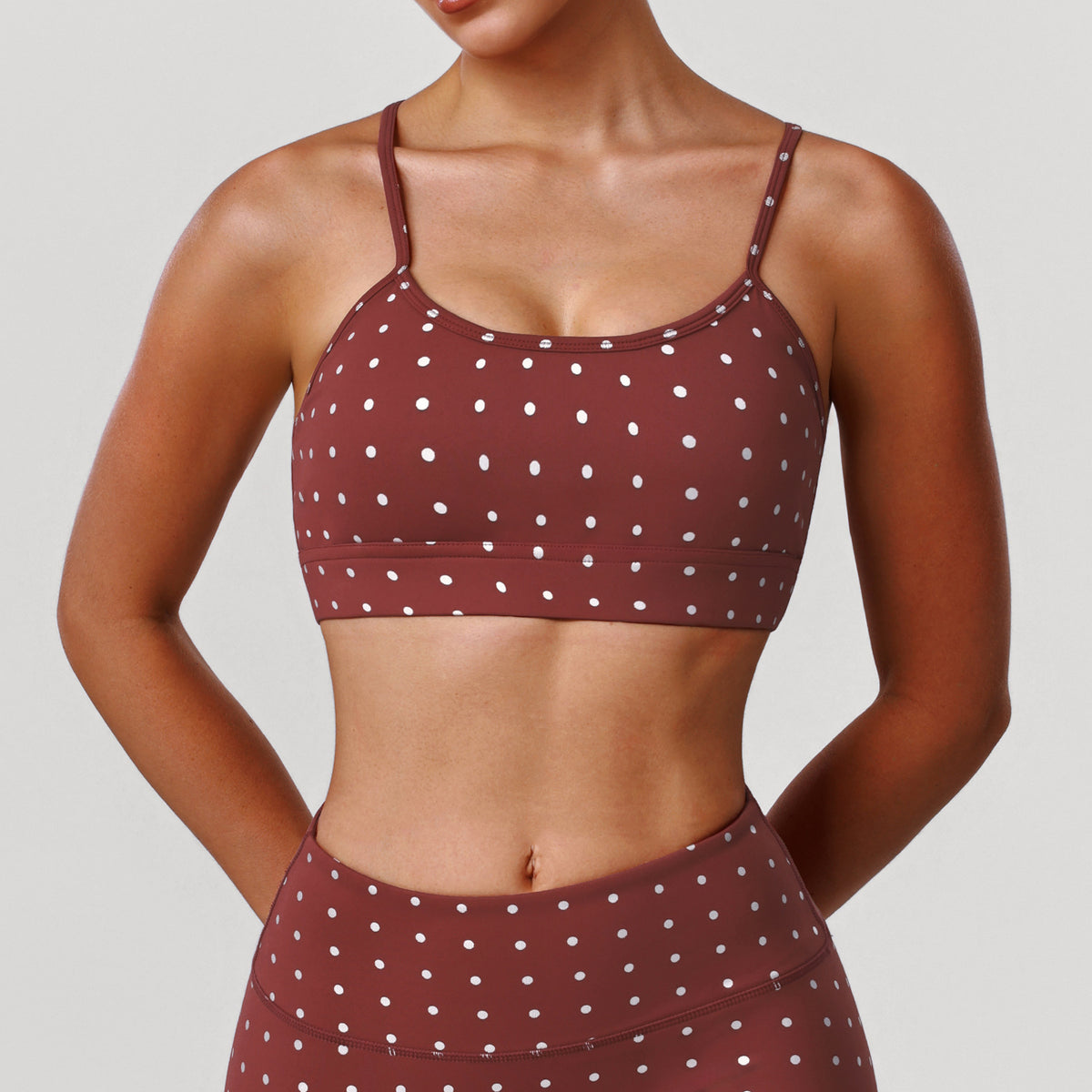 Gepolsterter Yoga-BH mit Silber-Polka-Dot-Print, dünne Träger, hochelastischer Sport-BH für Tanz und Fitness
