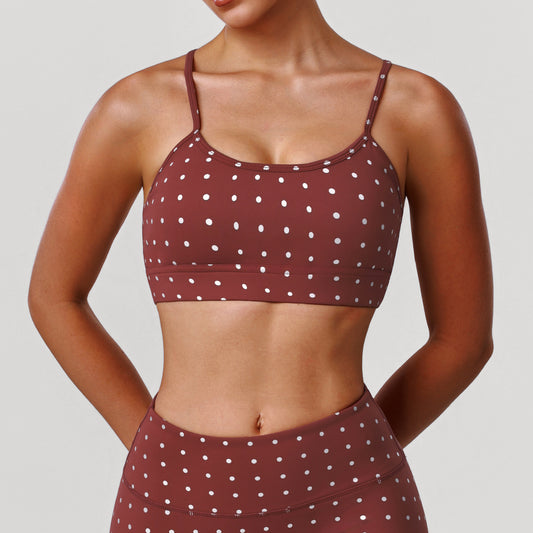 Gepolsterter Yoga-BH mit Silber-Polka-Dot-Print, dünne Träger, hochelastischer Sport-BH für Tanz und Fitness