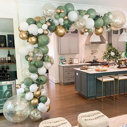 Ballongirlande Avocadogrün, Gold & Weiß – Ansicht 1