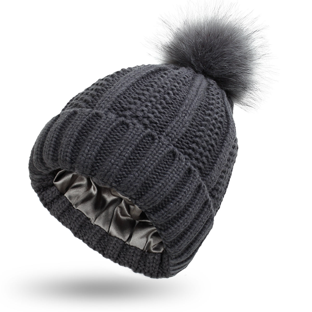 Gefütterte Strickmütze mit Kunstfell-Bommel – Bild 2