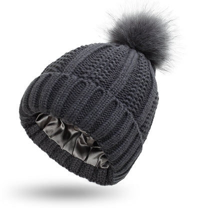 Gefütterte Strickmütze mit Kunstfell-Bommel – Bild 2