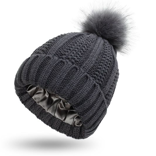 Gefütterte Strickmütze mit Kunstfell-Bommel – Bild 2