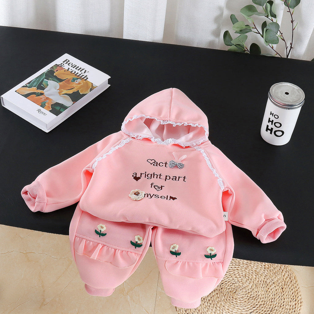 Baby casual autumn outfit hooded long sleeved hoodie two-piece set
