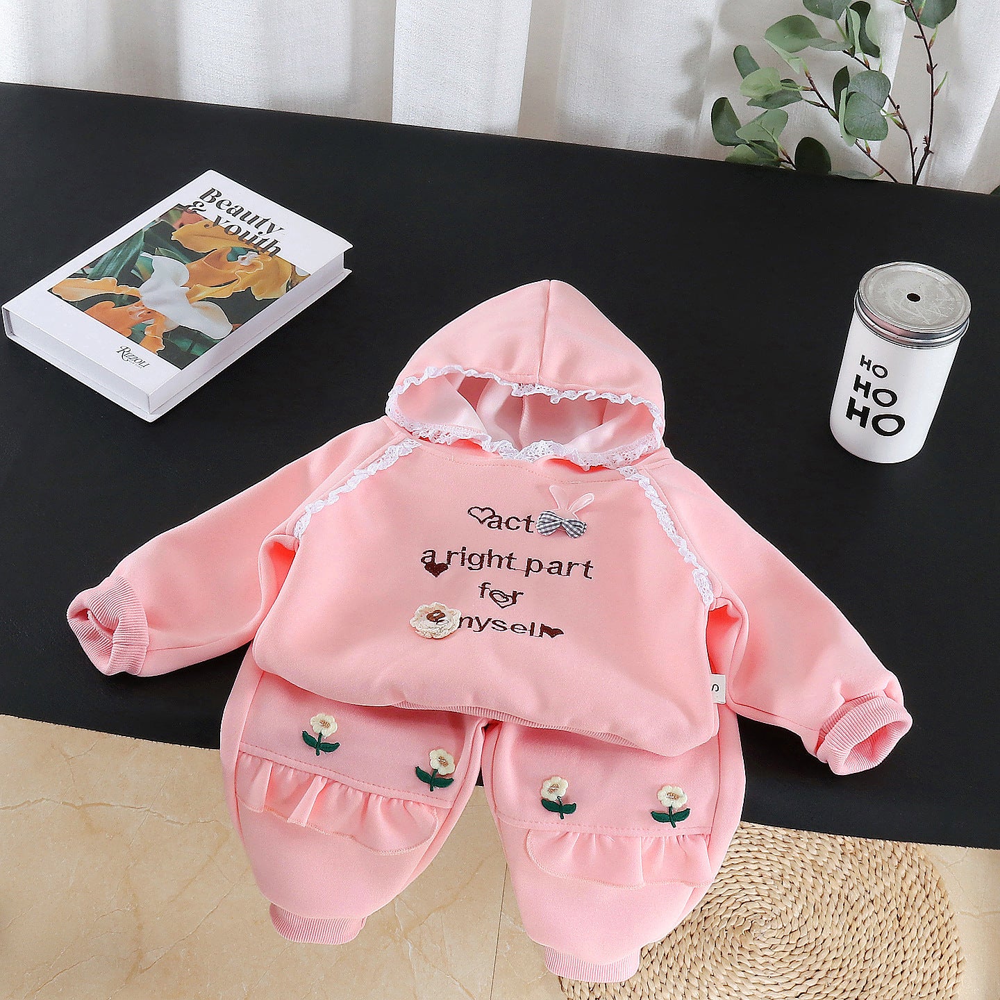 Baby casual autumn outfit hooded long sleeved hoodie two-piece set