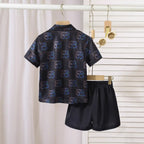 Children's Letter Print Short Sleeve Shirt Two-Piece Set