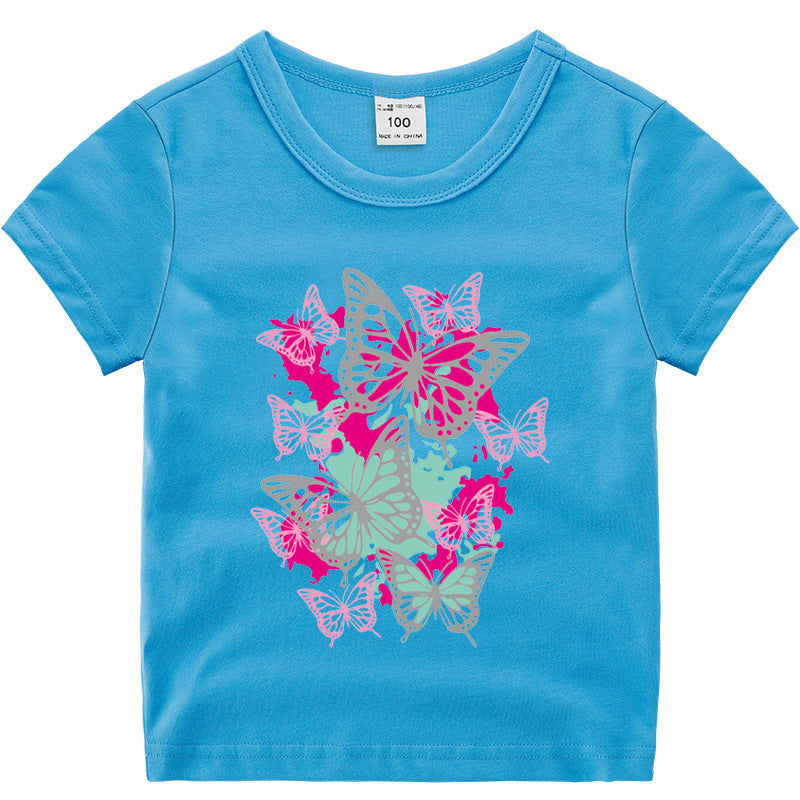Short sleeved T-shirt girls' pure cotton base shirt