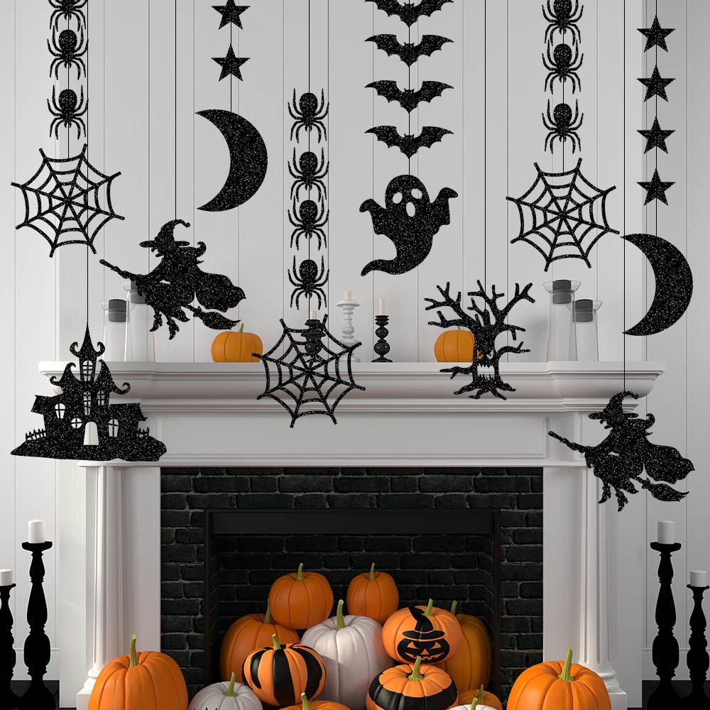 Halloween Decorative Streamer Hanging Decorations, Halloween Spider Witch Ghost Bat Ornaments, Halloween Party Atmosphere Decoration Props 6pcs