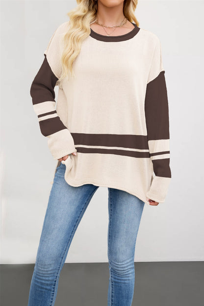 Colorblock-Pullover mit Rundhalsausschnitt, locker geschnitten