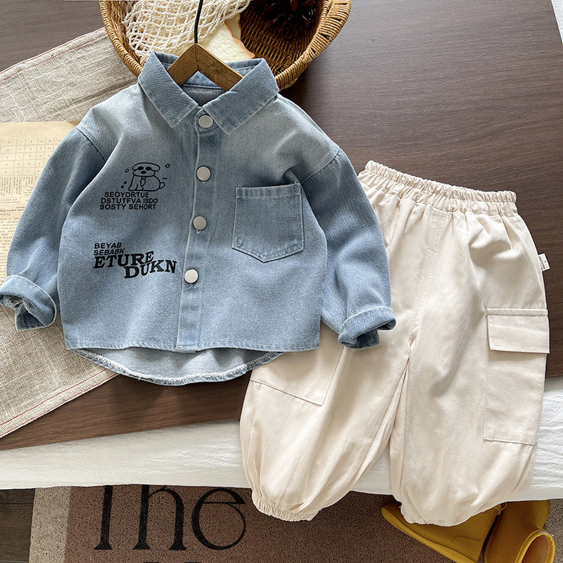 Cowboy shirt long sleeved two-piece set for babies