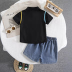 Colorful Glasses Collar Shirt Set for Boys, Children's Two-Piece Outfit