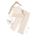 Crochet Strap Top and Wide Leg Pants Set for Girls