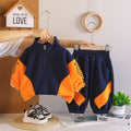 Children's Spring and Autumn Baby Half Zipper Long Sleeve Hoodie Two Piece Set