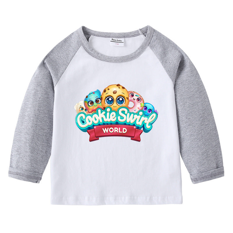 Children's T-shirt with round neck cartoon long sleeves