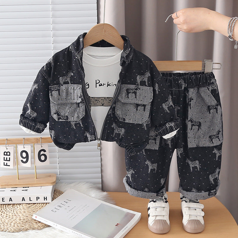 Baby Spring and Autumn Season Baby Children's Cowboy Long Sleeve Three Piece Set