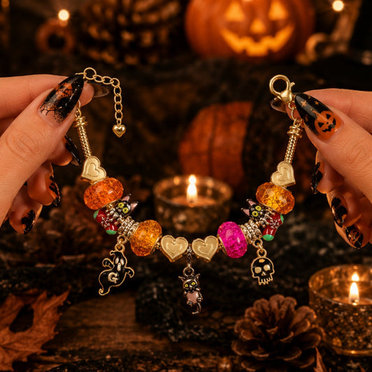 Halloween Perlenarmband Schwarze Katze