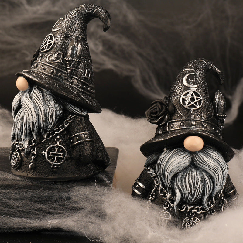 Gothic Wizard Dwarf Resin Figurine Halloween Dark Decor Desk Ornament