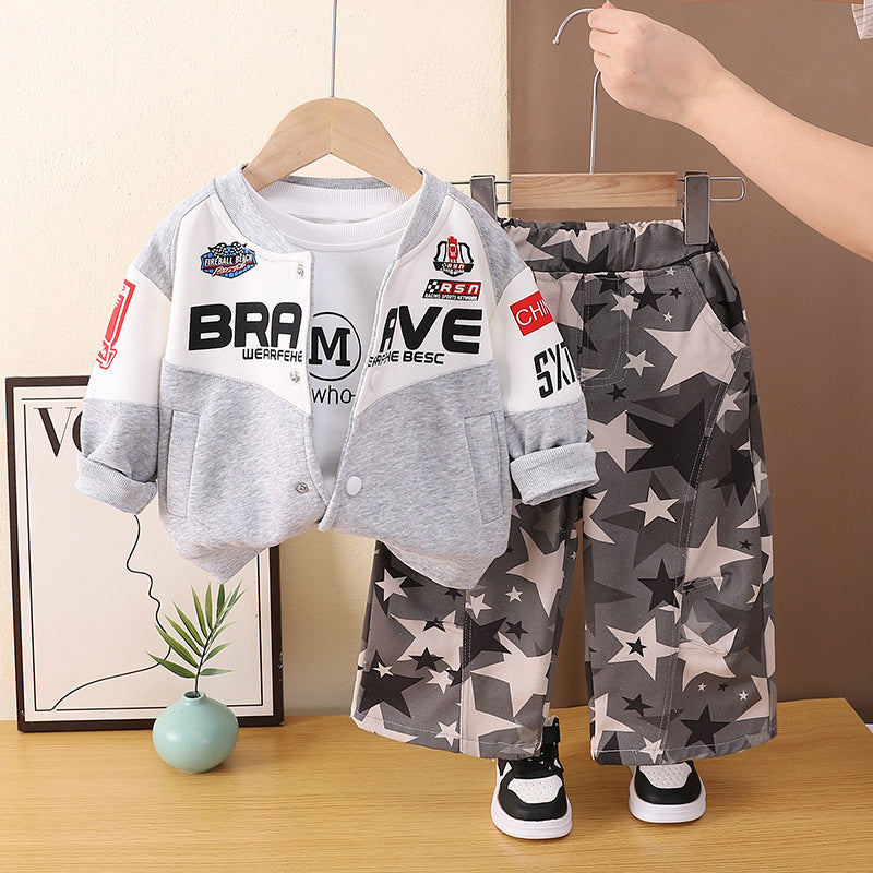 Racing style baseball suit three piece set baby autumn coat
