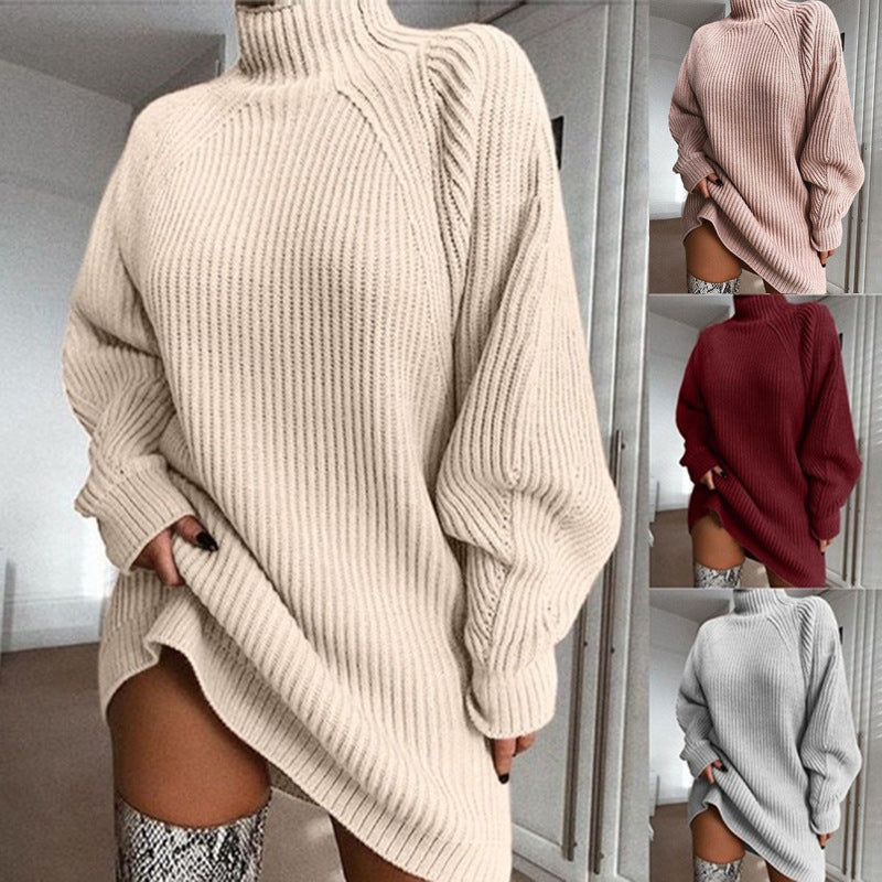Rollkragen-Strickkleid Damen, Detailansicht
