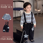 Comfy Striped Hoodie and Overalls Set for Boys Outfit Kids' Two-Piece Clothing