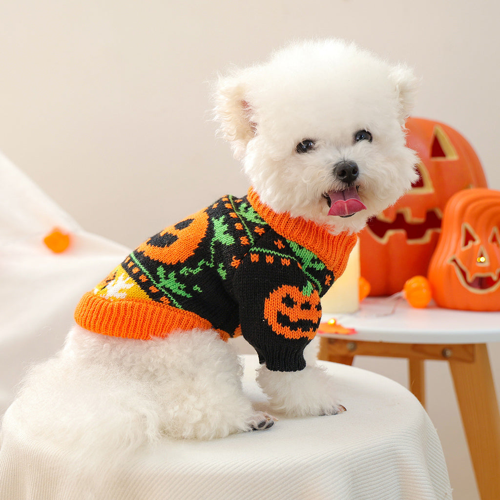 Pet Clothes Autumn Winter Cartoon Pumpkin Design Small Dog Puppy Pumpkin Halloween Sweater