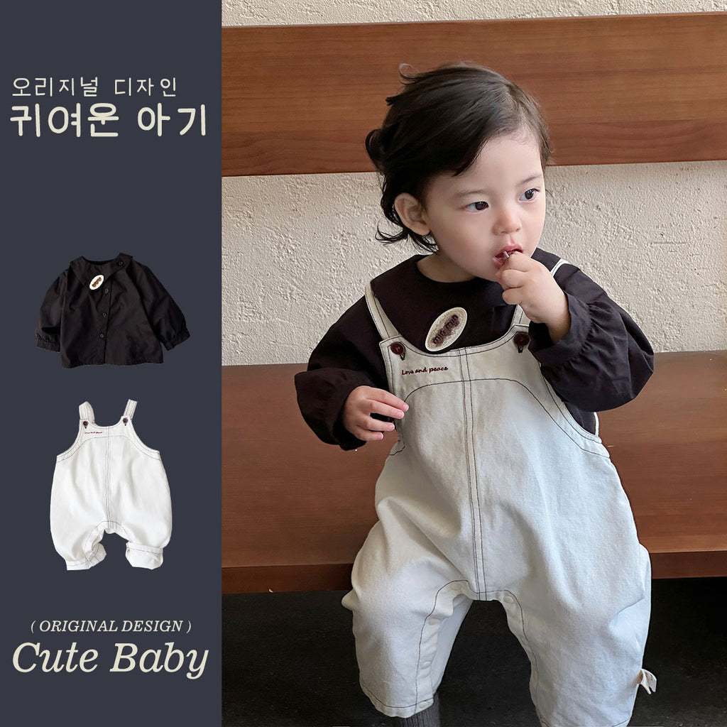 Overalls Set Long Sleeve Bodysuit Two-Piece Outfit Casual Wear