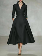 V-neck waist cinched long sleeved dress