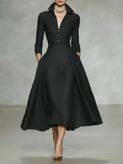 V-Ausschnitt-Kleid tailliert, Langarm