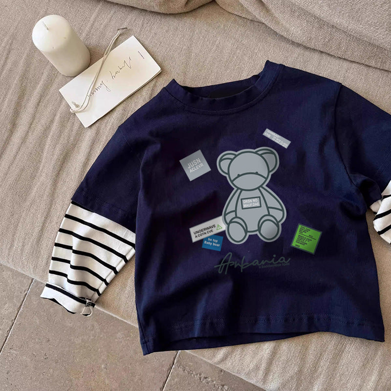 Children's Long Sleeve T-Shirt Striped Casual Versatile Kids Basic Top
