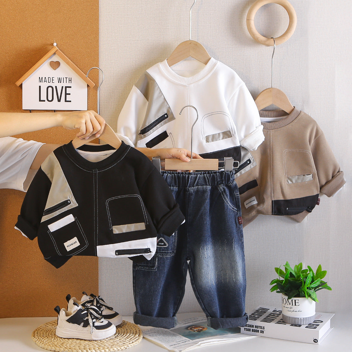 Children's autumn clothing, baby long sleeved hoodie two-piece set