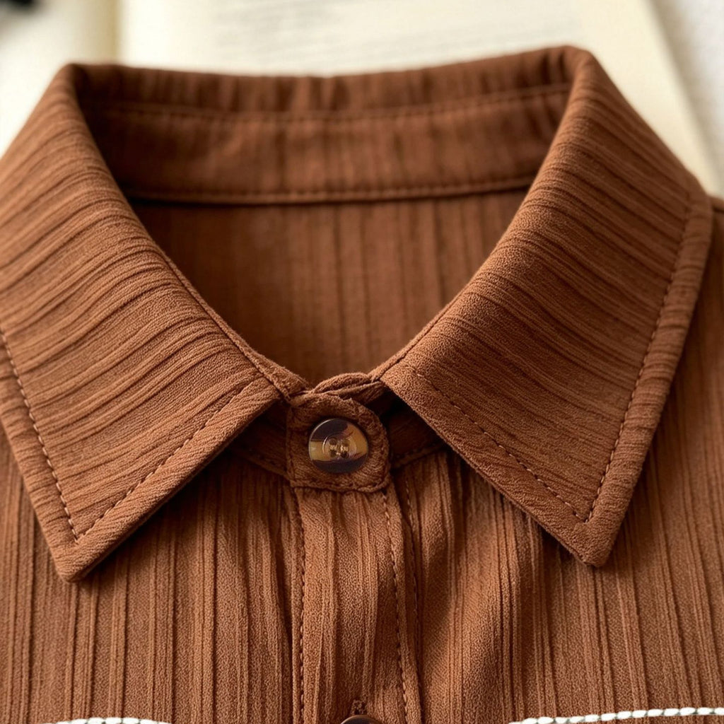 Retro Vertical Stripe Embroidered Shirt Set for Boys