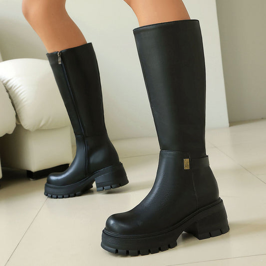 Overknee-Stiefel Damen Kunstwildleder Punk-Style – Herbst/Winter