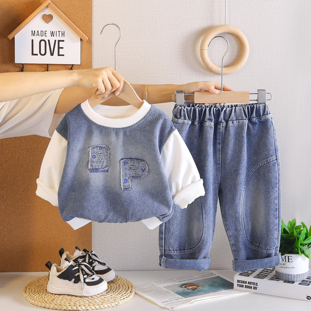 Baby autumn casual round neck long sleeved hoodie two-piece set