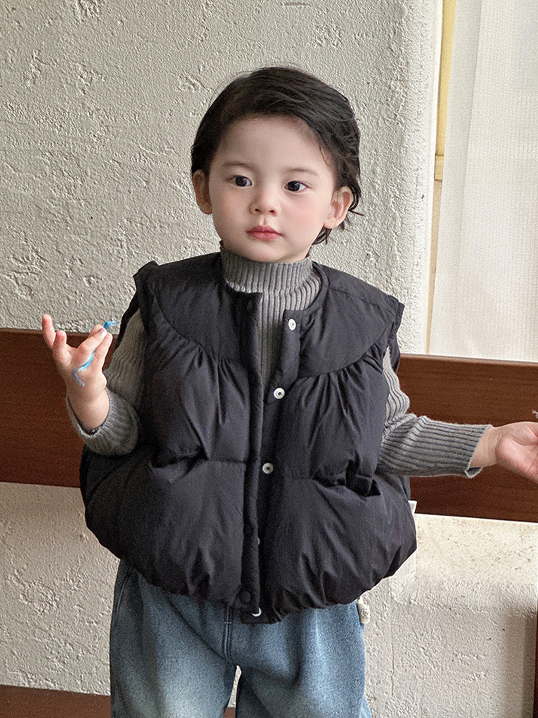 Jeans Thickened Vest Children's Three-Piece Set Sweater Underwear Kids