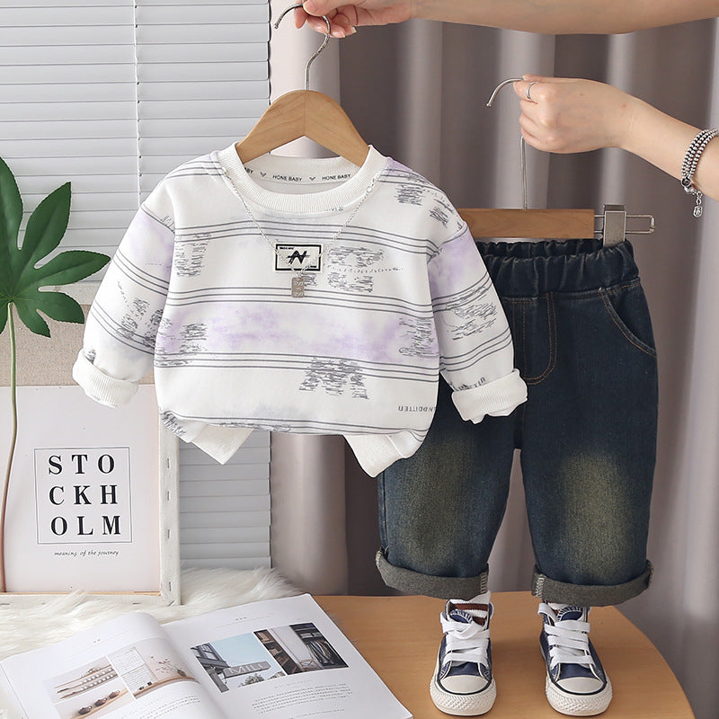 Hoodie long sleeved two-piece set for children's spring and autumn clothes