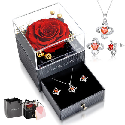 Ewige Rose Schmuckset mit Halskette und Ohrringen